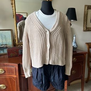 Haven by Talbots 3-button tan cardigan. Well-loved. Medium.
